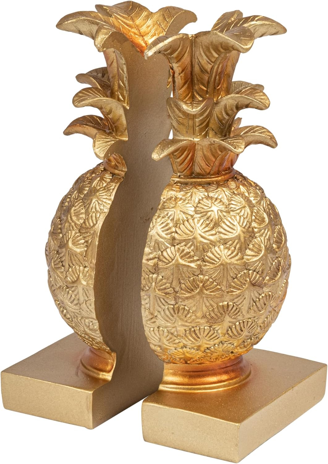 Ember Interiors Pineapple Shaped Gold Resin Bookends (Set of 2 Pieces)