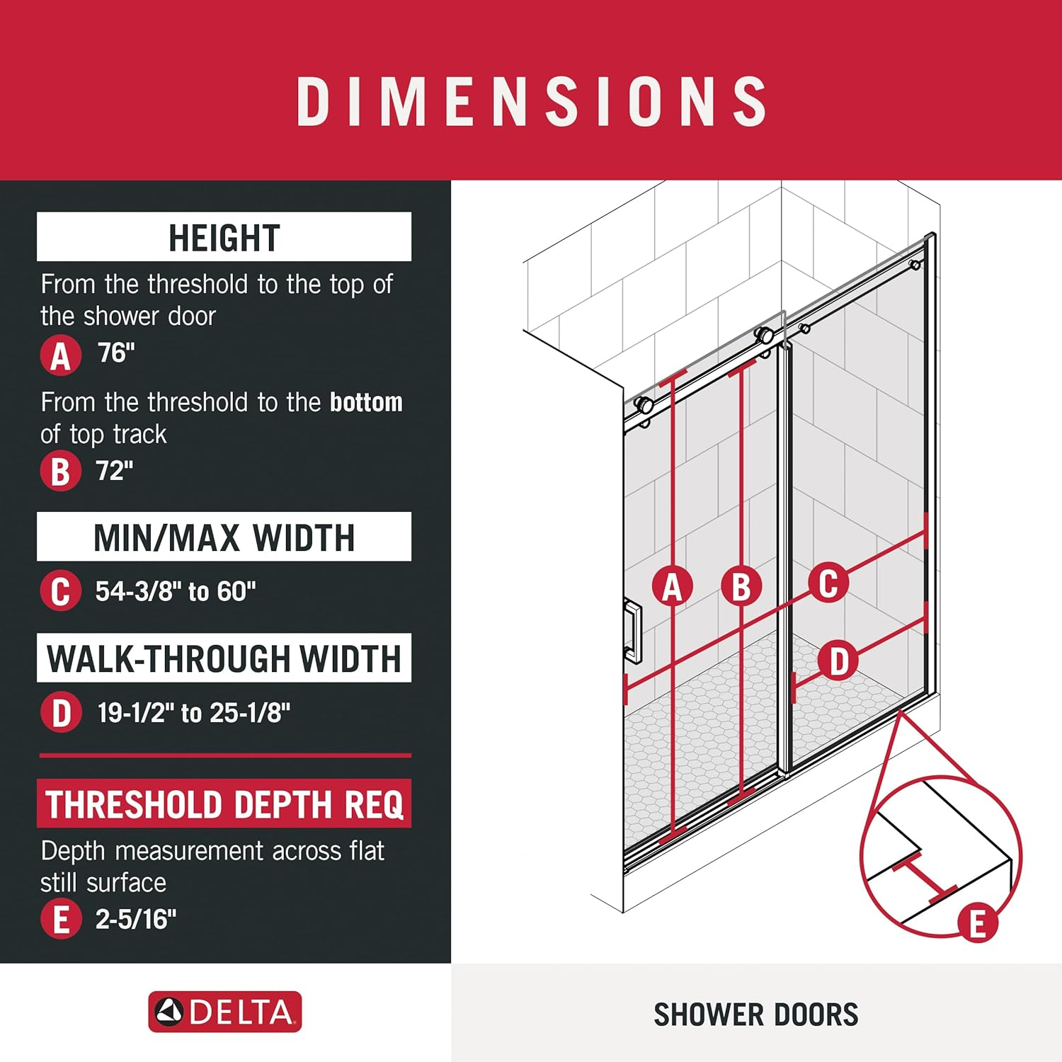 Delta Sdes860-R Commix 76" High X 60" Wide Sliding Frameless Shower Door - Black