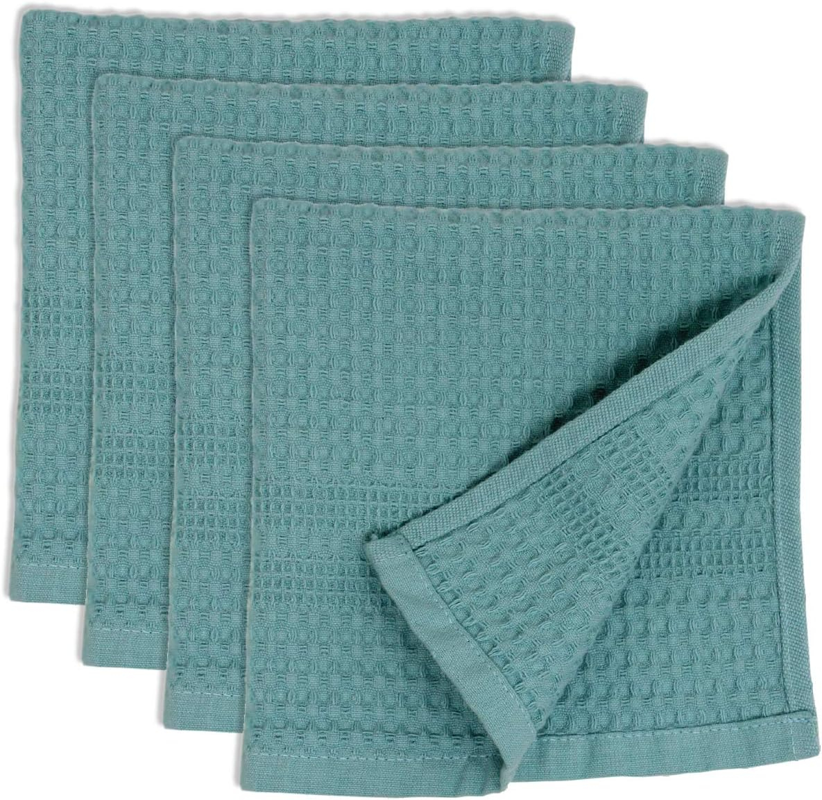 Waffle Towels Wash Cloths for Showering, Exfoliating Washcloth Face Towels, Quick Dry Towel Cotton Washcloths Set of 4, Classic Style (Seafoam)