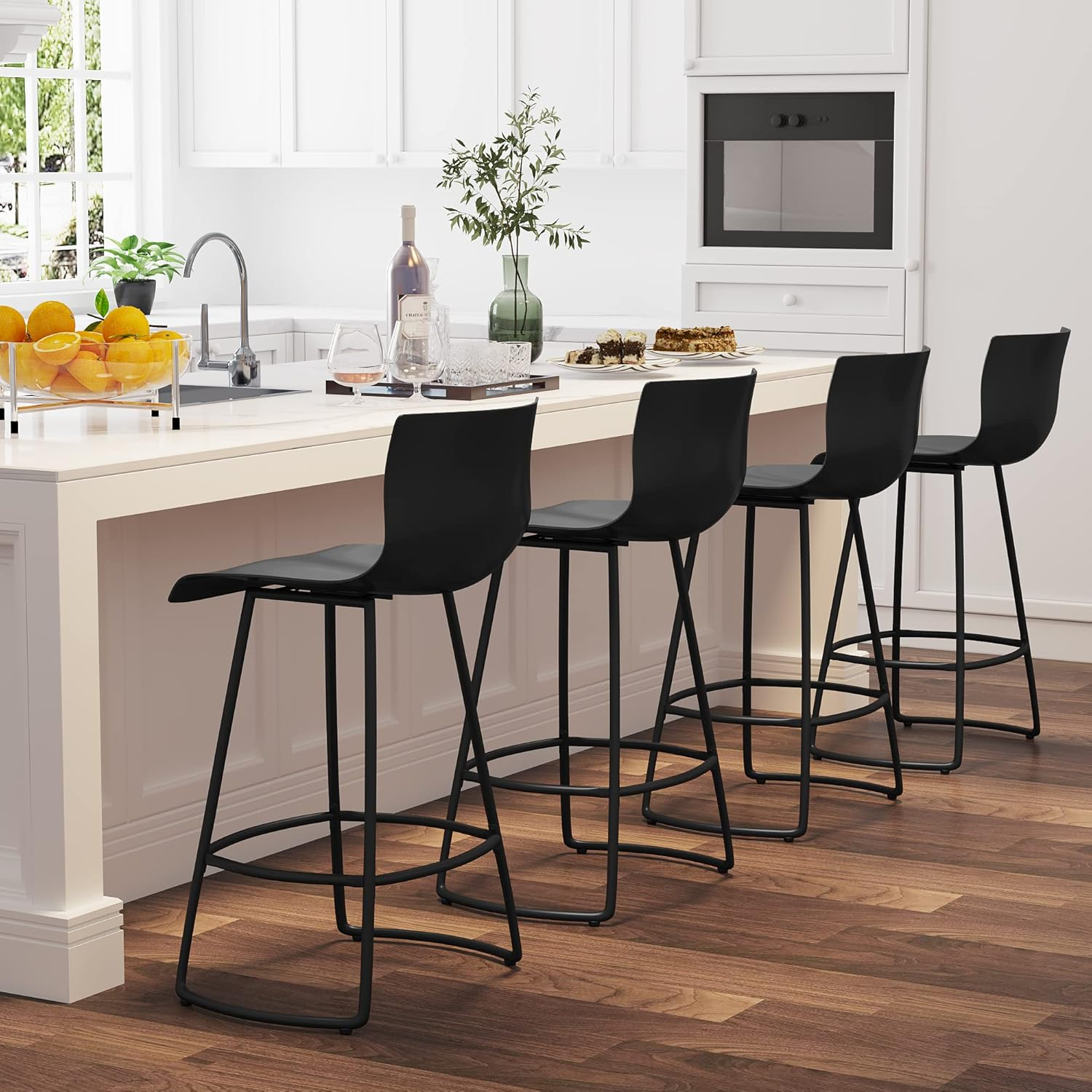 Bar Stools Set of 4 Counter Height Bar Stools Modern Swivel Bar Chairs with Back Plastic 24" Metal Counter Height stools,Black