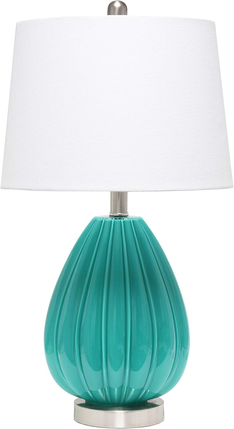 Elegant Designs Modern Creased Table Lamp with Fabric Shade - Teal