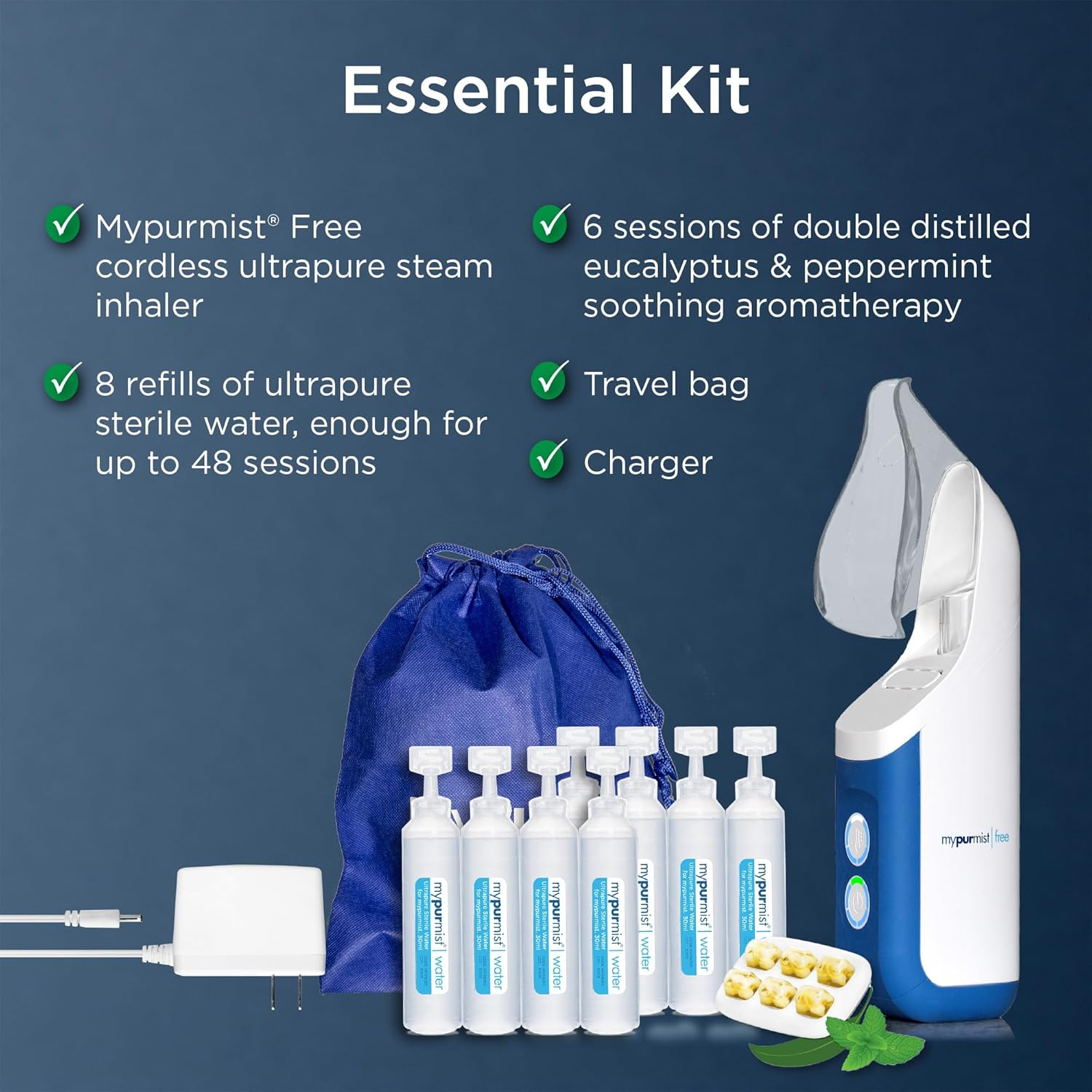New! Mypurmist Free Ultrapure Handheld Personal Steam Inhaler, Vaporizer and Humidifier(Cordless)