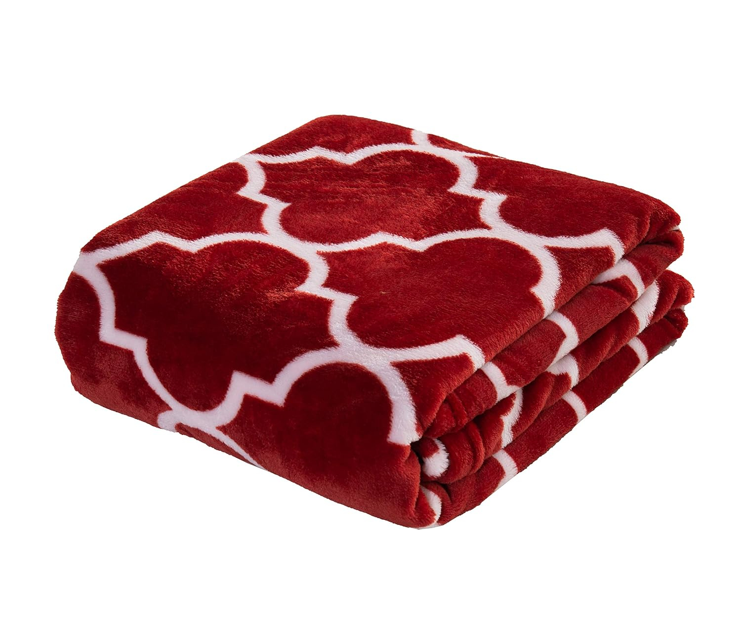 Elegant Comfort Velvet Touch Ultra Plush Christmas Holiday Printed Fleece Throw/Blanket-50 x 60inch, (Quatrefoil Burgundy)