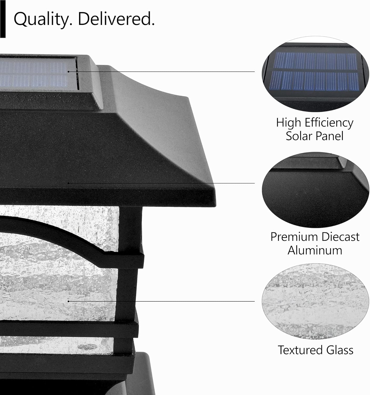Davinci Lighting Premium Solar Outdoor Post Cap Lights - 4x4 5x5 6x6 - Bright LED Light for Fence Deck Garden or Patio Posts - Slate Black (1 Pack)
