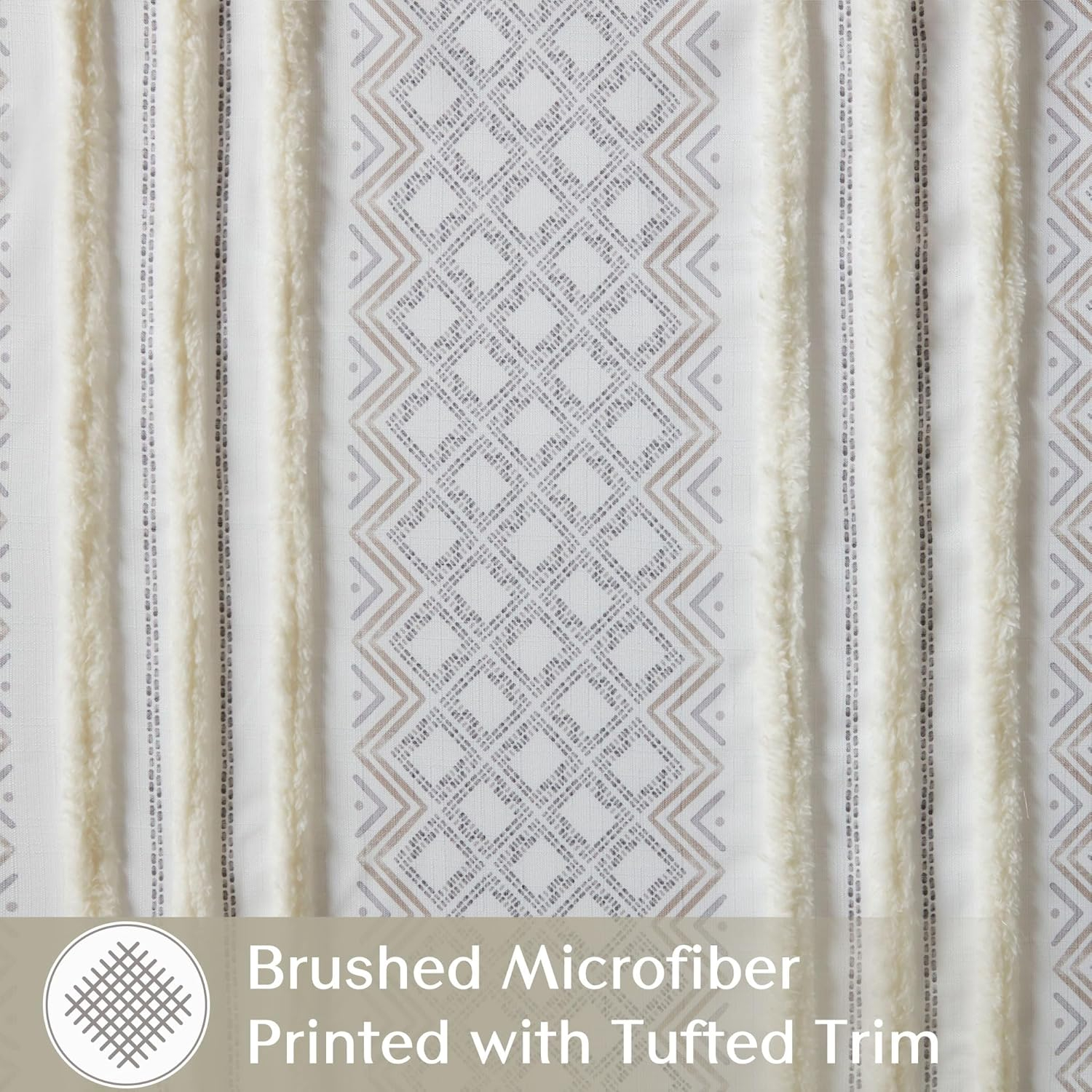 Ebby White and Taupe Geometric Velvet Polyester Window Panels