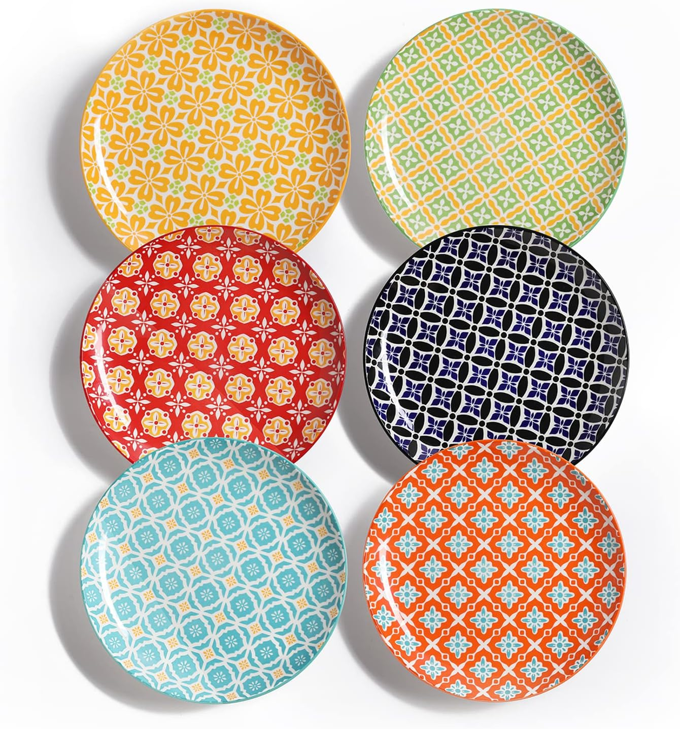 AHX Multicolor Round Plate Set 8 inch - Salad Plates - Dessert Appetizer Plates - Porcelain Lunch Plates - Set of 6