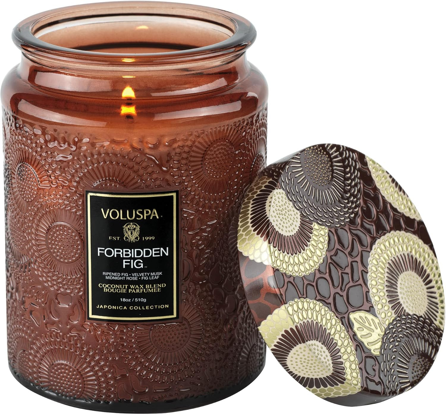 Forbidden Fig Large Jar Candle with Japonica Pattern