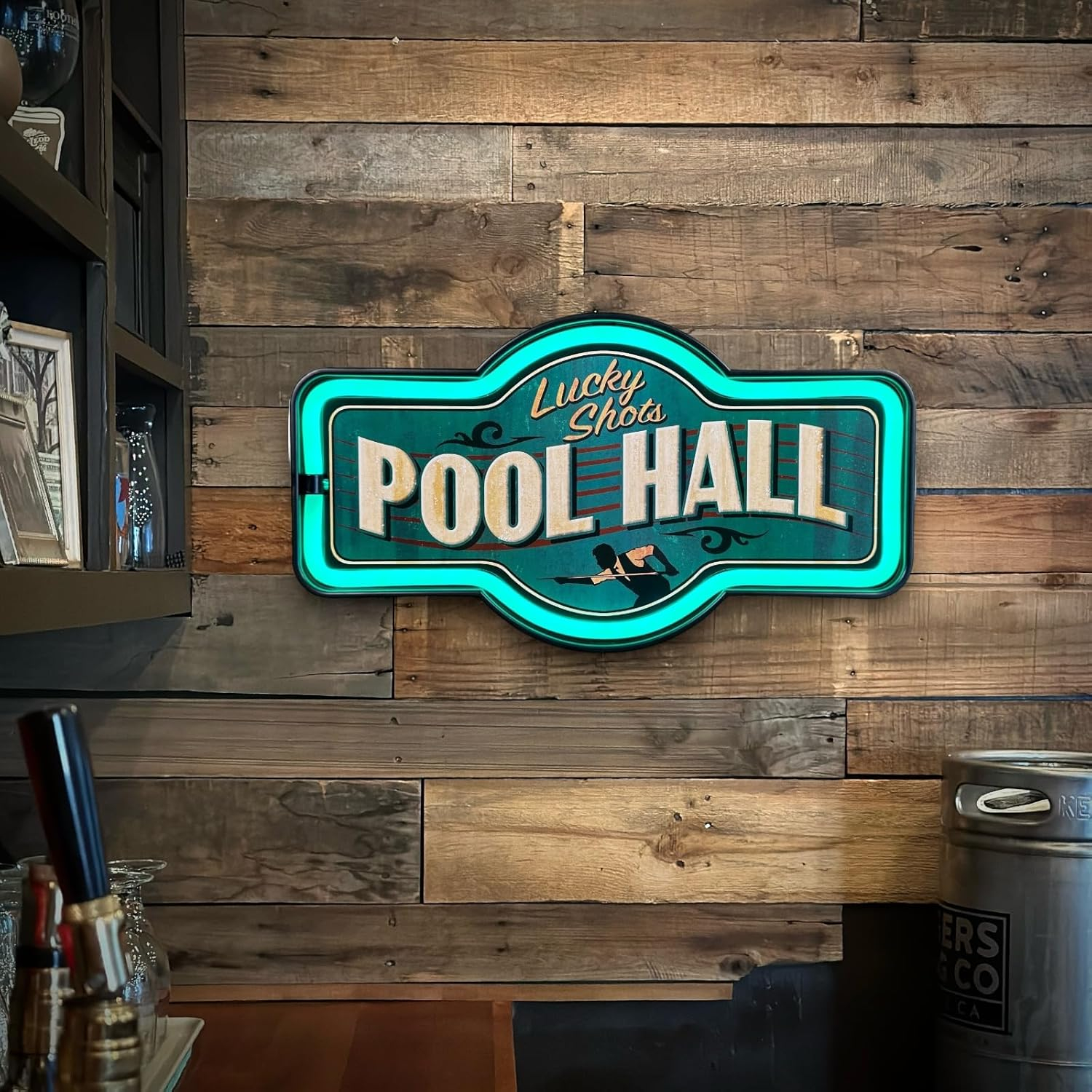 Lucky Shots Pool Hall LED Neon Sign Vintage Inspired Retro Wall Decor for the Home, Game Room, Bar, or Man Cave (17” x 9.5” x 2”)