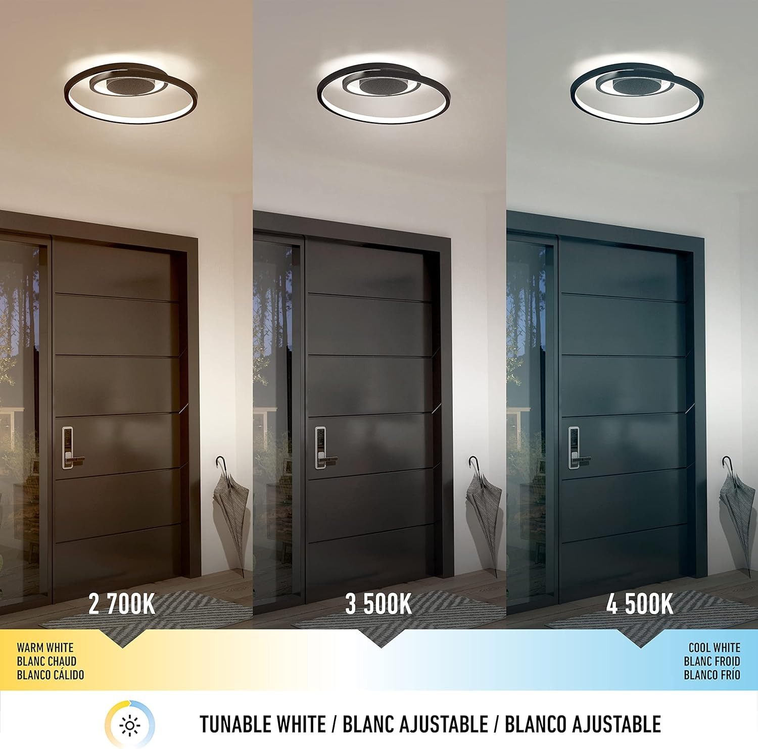 HTYSUPPLY Salto 15W LED Modern Swirl Flush Mount Ceiling Light Fixture, Matte Black - Ideal for Bedroom, Hallway, Kitchen - 700 Lumens, 2700-3300-4500 Kelvin, No Bulb Required