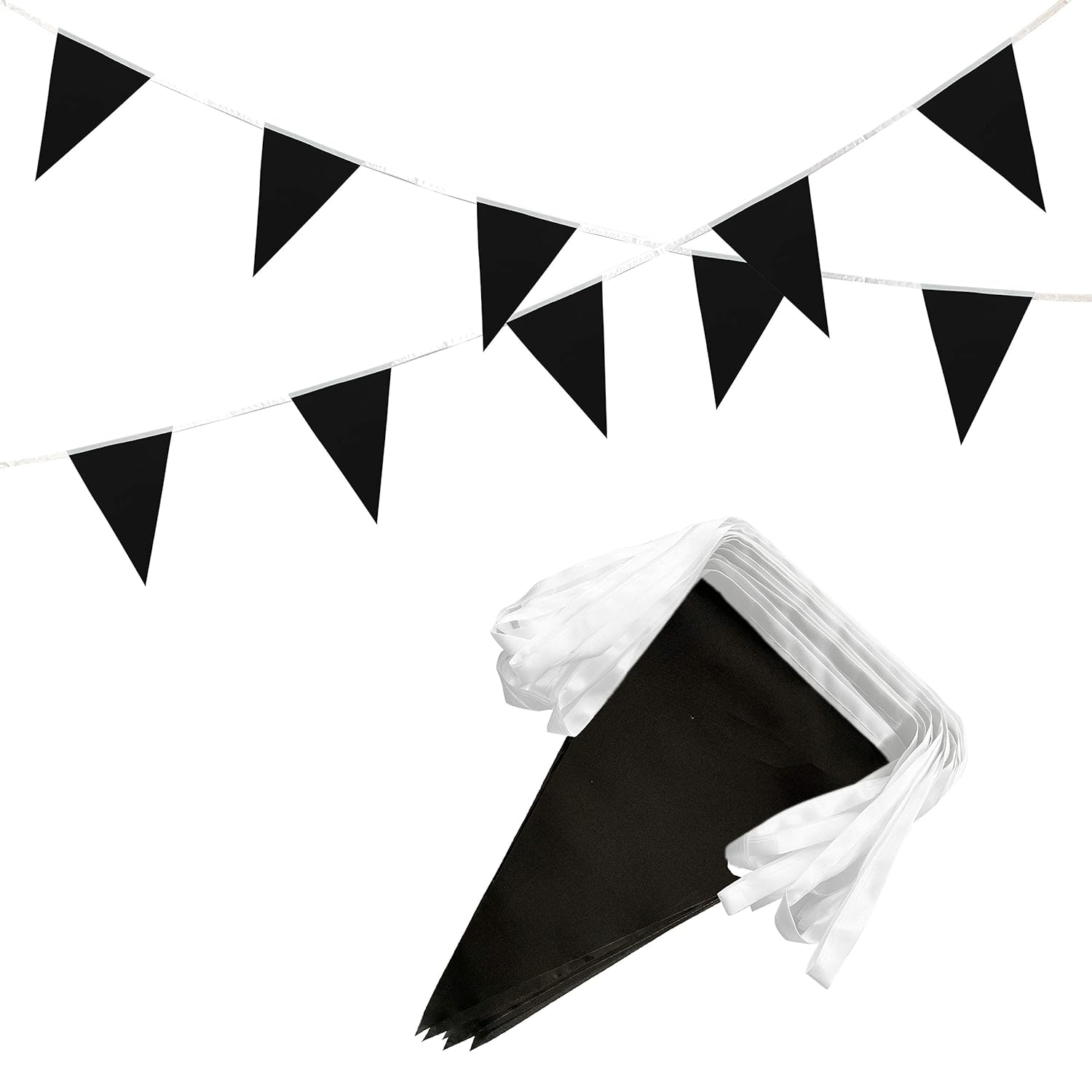 TSMD Solid Black Pennant Banners Flags String DIY Bunting Flags,Party Decorations for Grand Opening,Kids Birthday,Party Events Celebration