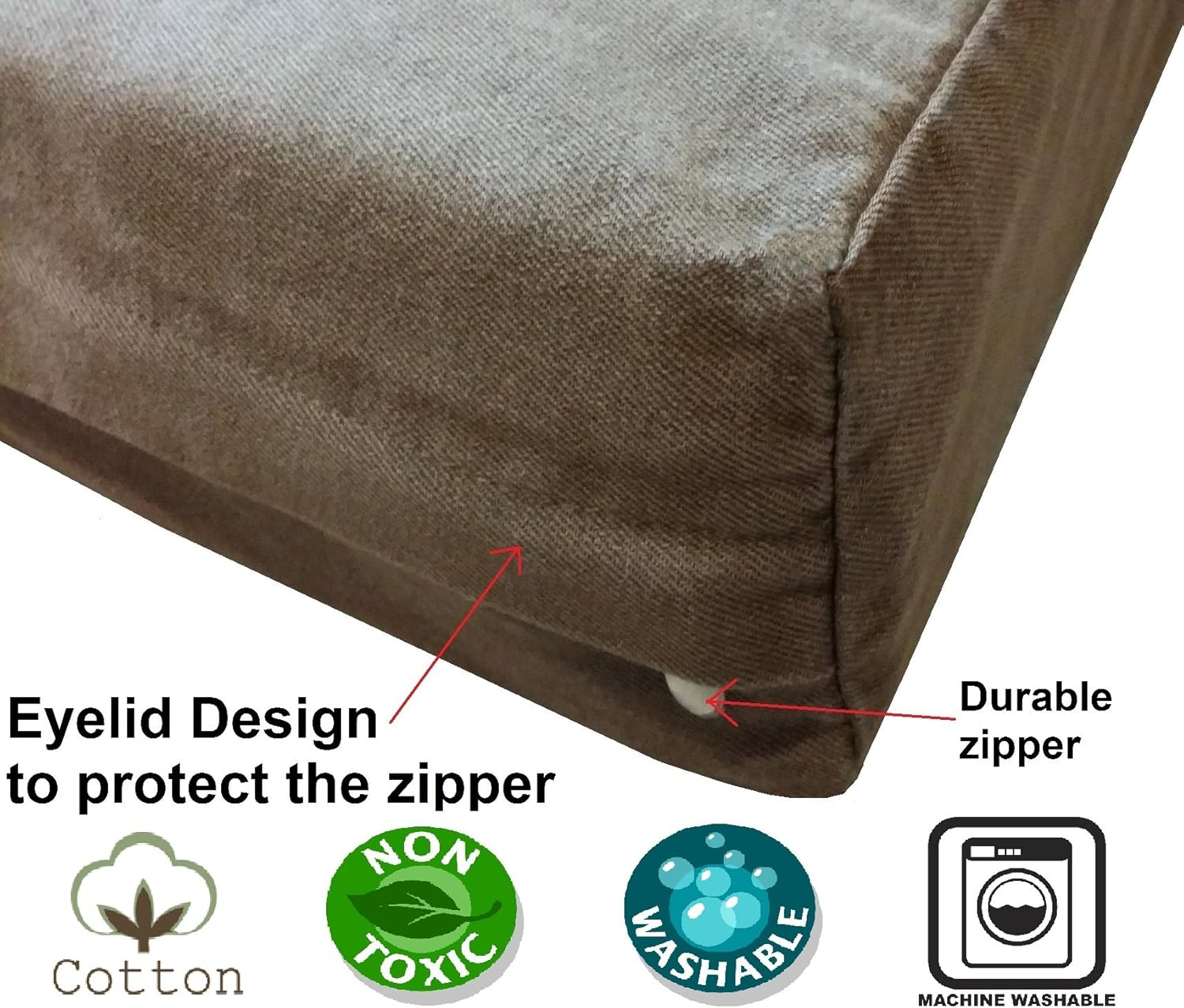 Dogbed4less 35"X20"X4" Size Brown Denim Washable External Replacement Cover Only