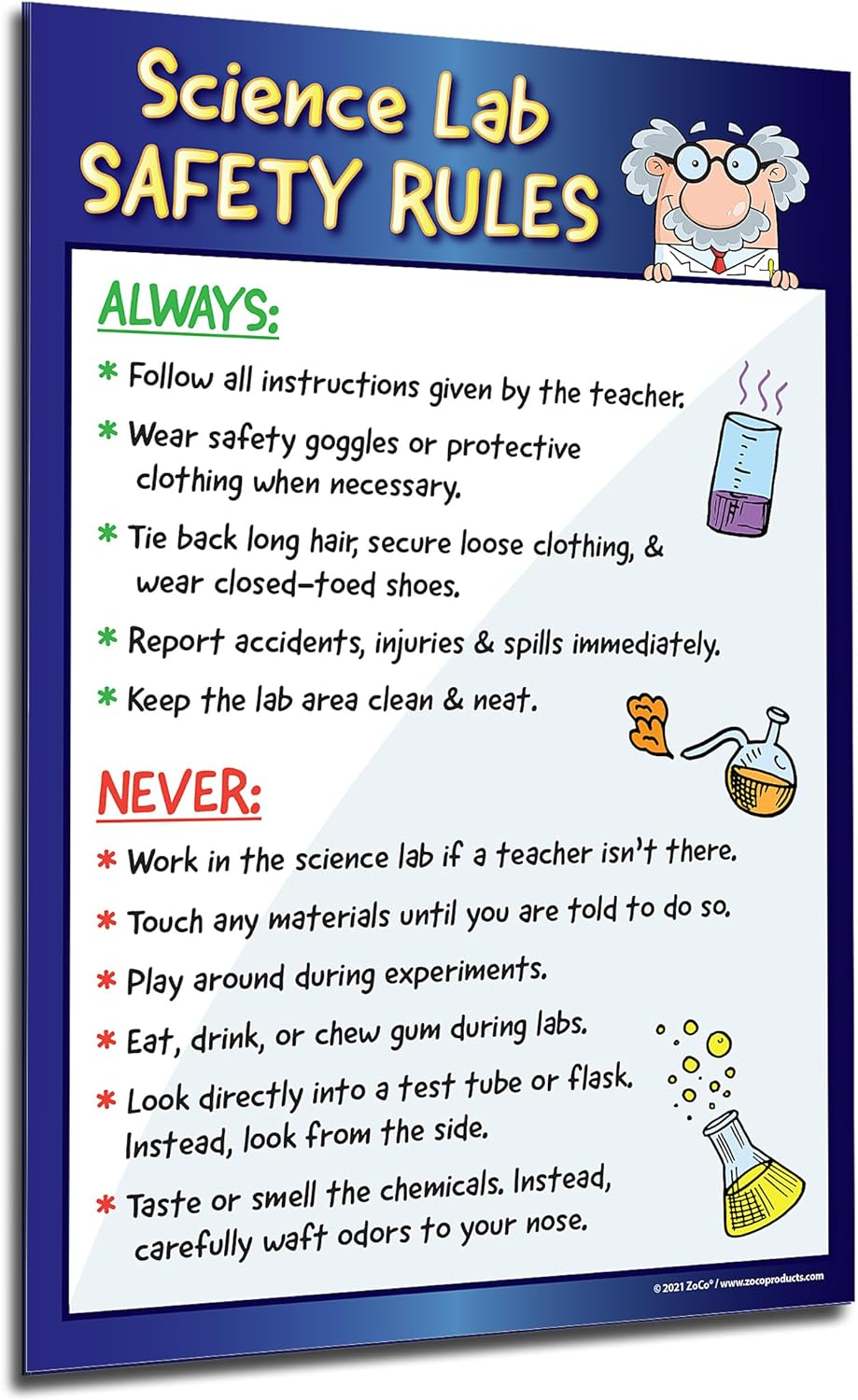 ZoCo: Science Lab Safety Rules Poster - 12"x18" - Laminated