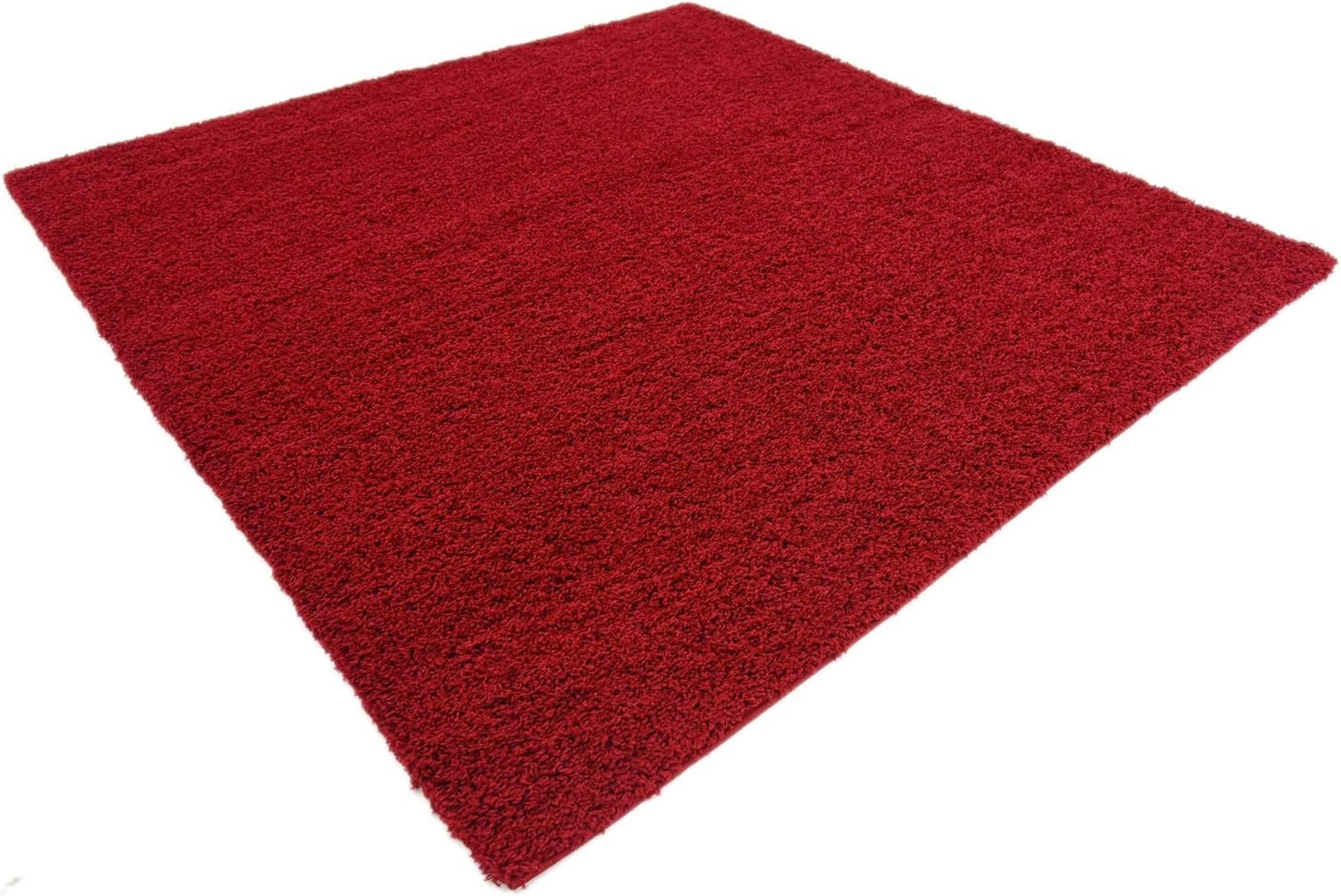 Unique Loom Solid Shag Collection Area Rug (8' Square, Cherry Red)
