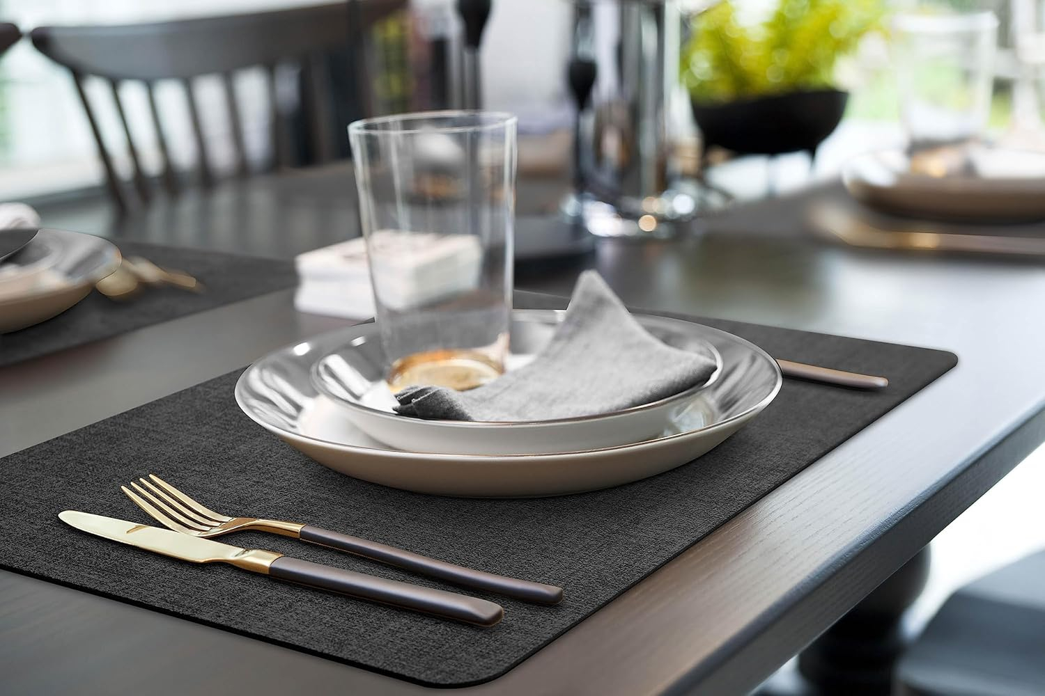 More Décor Faux Leather Placemats for Dining and Kitchen Table - Stain and Heat Resistant, Non Slip, Wipeable, Washable - Set of 6 - Dark Grey