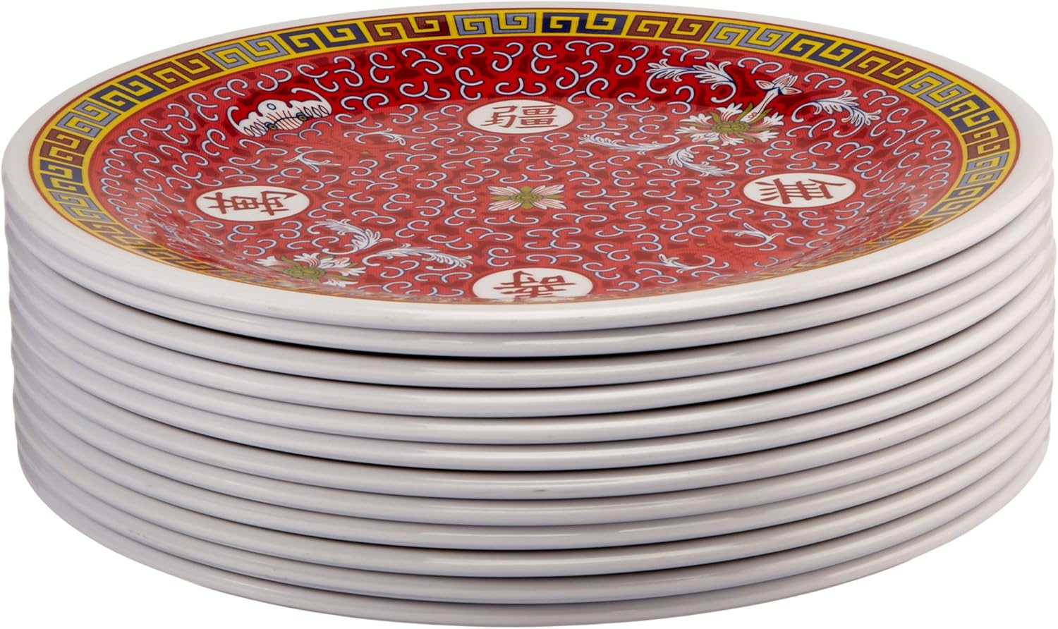 Red and Gold Melamine 9-Inch Appetizer Plates, Set of 12
