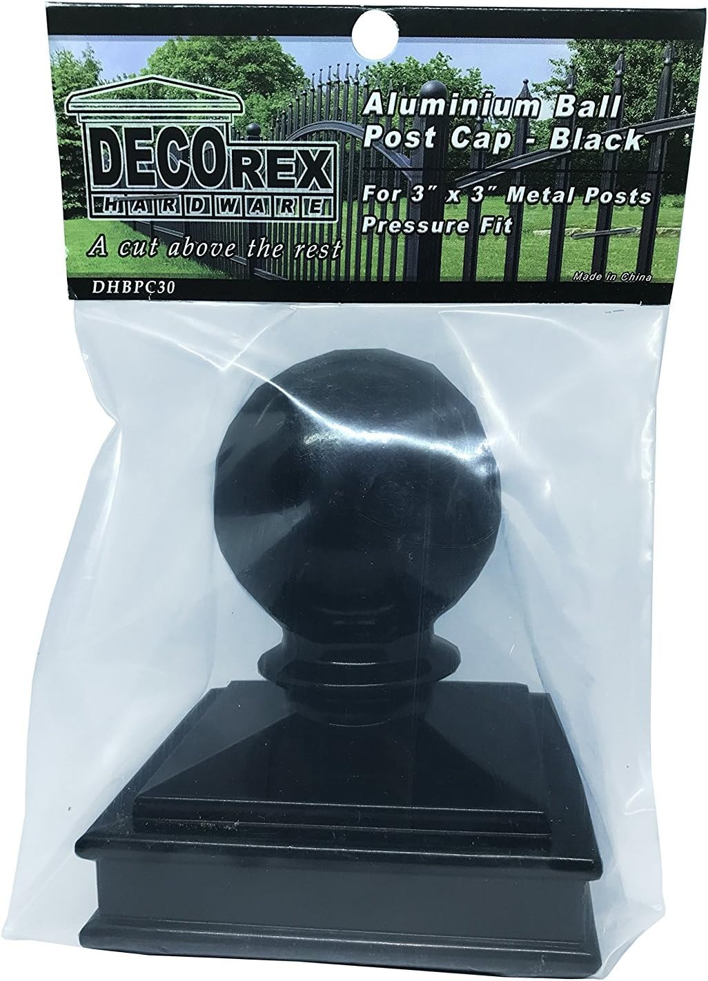 3" x 3" Aluminium Ball Top Post Cap for Metal Posts - Pressure Fit - Black