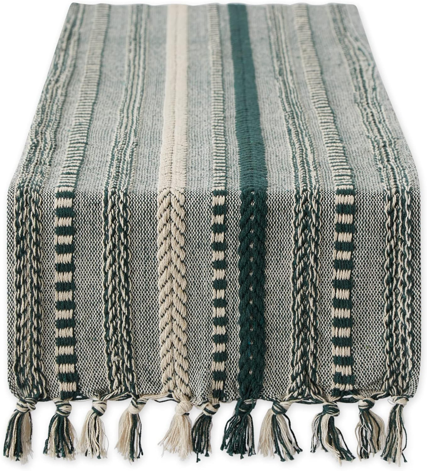 Dark Green Braided Stripe Table Runner 15x72
