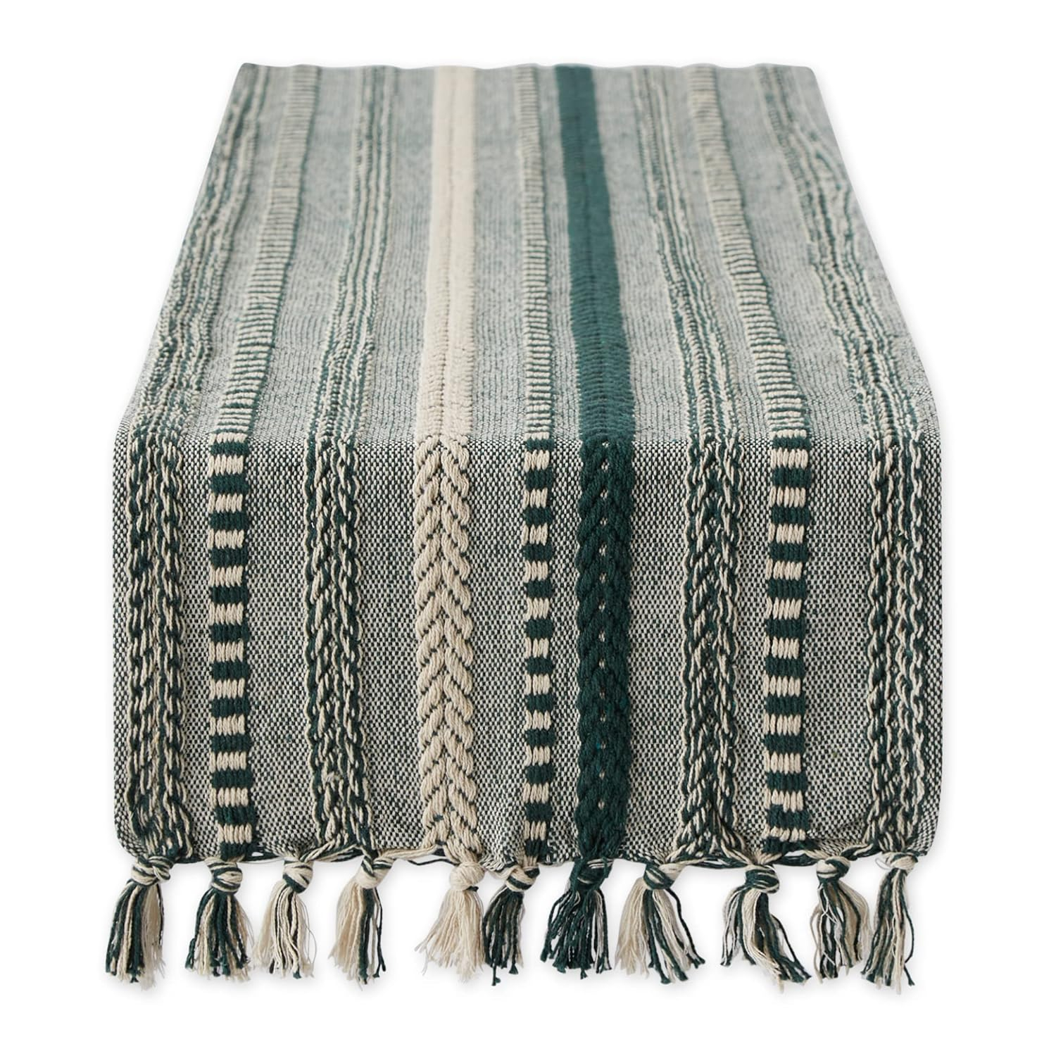 Dark Green Braided Stripe Table Runner 15x72