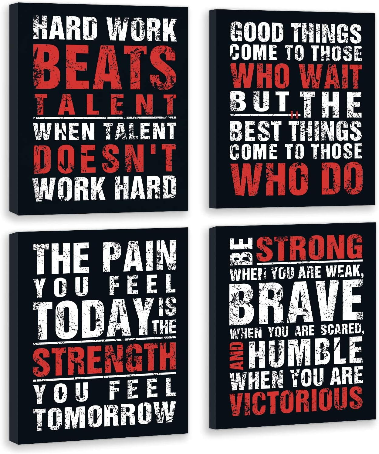 HPNIUB Inspirational Quotes Art Prints, Set of 4 (8”X10”), Chalkboard Motivational GYM Wall Art Poster, Hard Work Painting Be Strong Be Brave Wall Art for Classroom Kids Teens Bedroom Office, No Frame