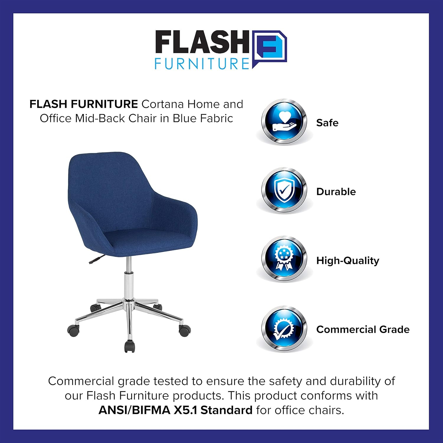 Flash Furniture Cortana Home and Office Mid-Back Chair in Blue Fabric