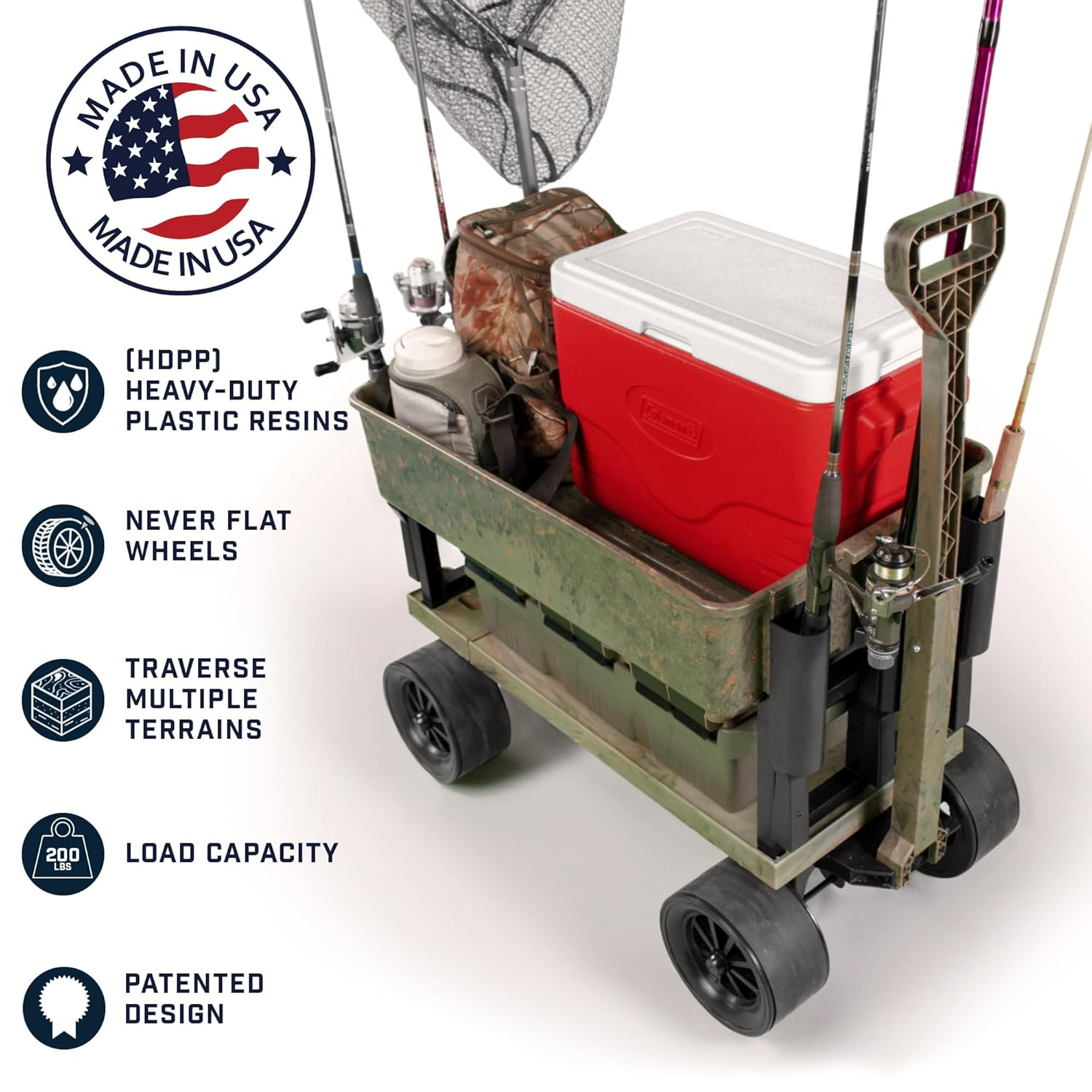 Mighty Max Cart® Camo Outdoor Fishing Cart, Cooler Wheel Kit, Never-Flat 8-Inch Wheels, with CamoTub