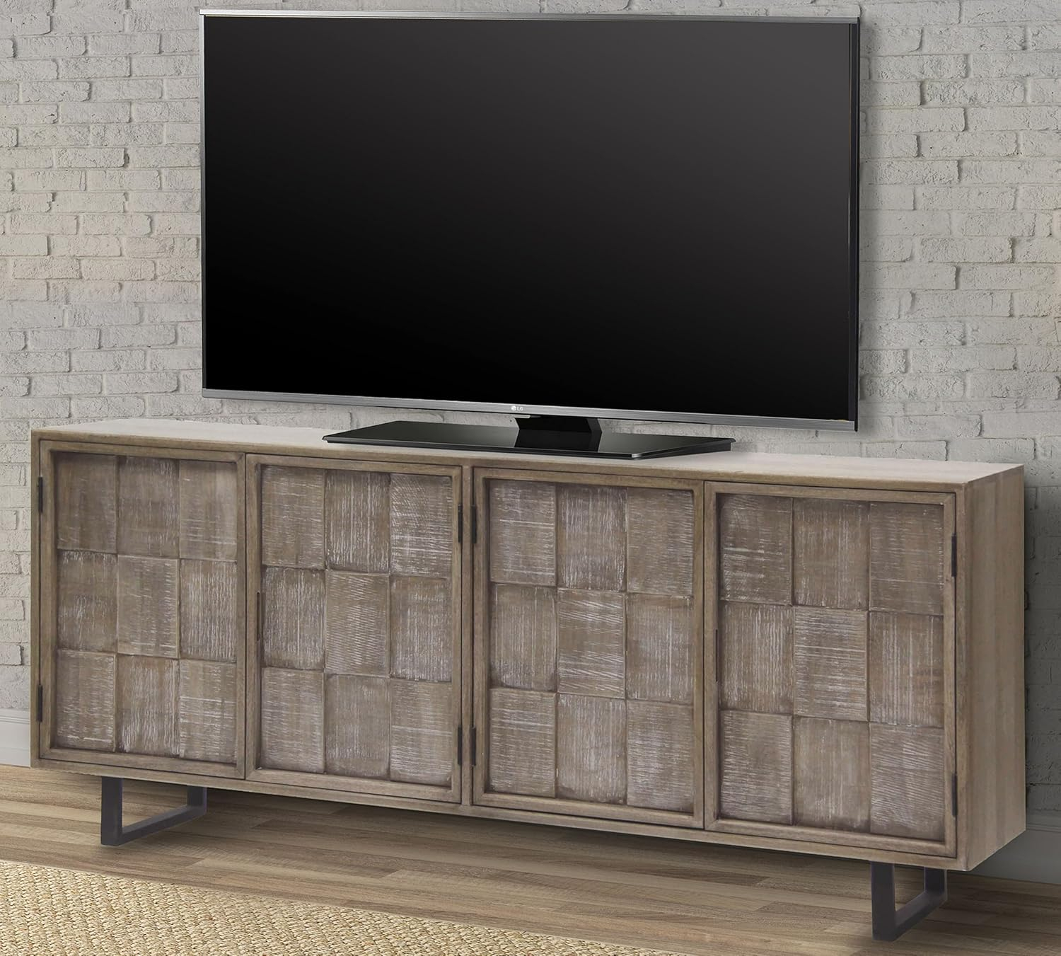 78" Driftwood Brown Mango Wood TV Console with Cabinet