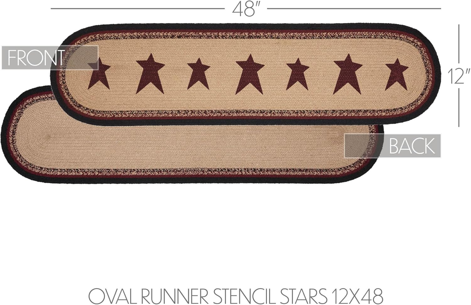 Rustic Burgundy Star Braided Cotton Polyester Table Runner 12x48