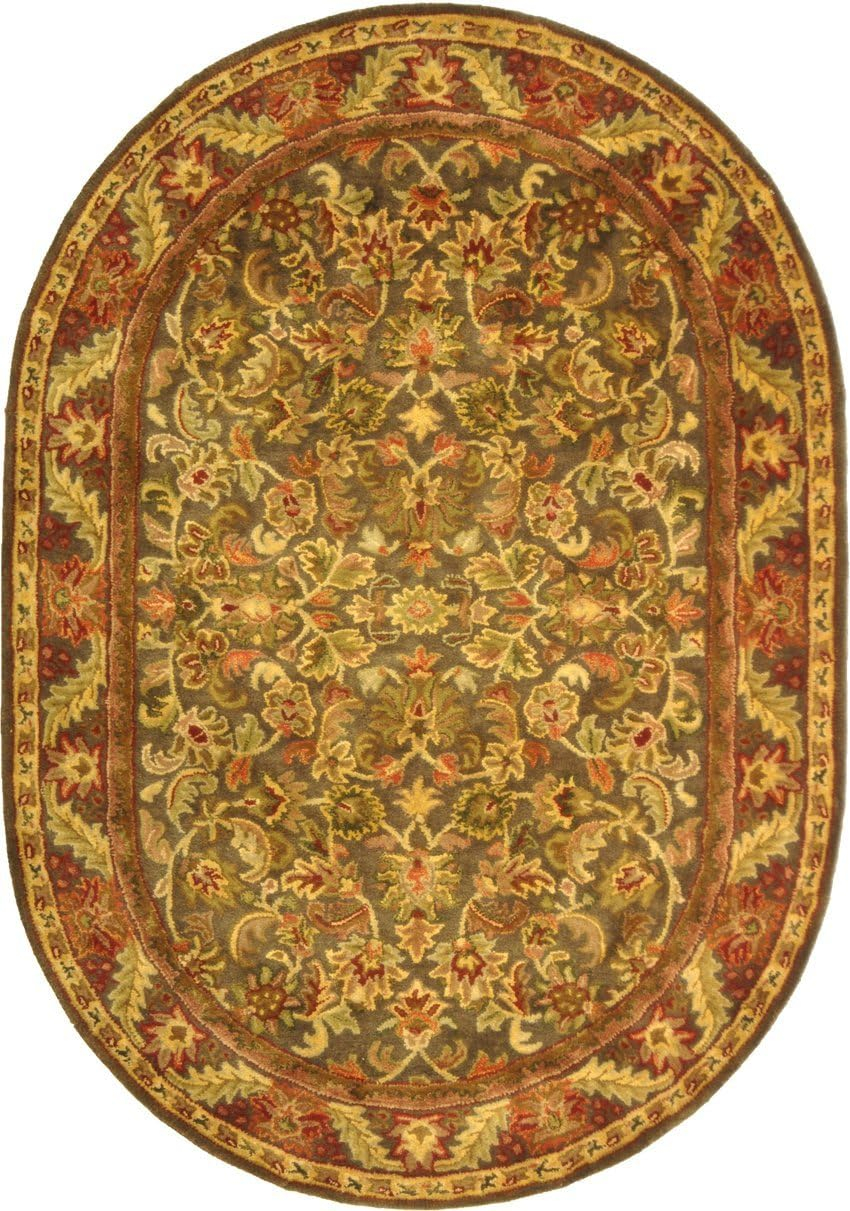 SAFAVIEH Antiquity Carmella Floral Bordered Wool Area Rug, Charcoal, 7'6" x 9'6" Oval