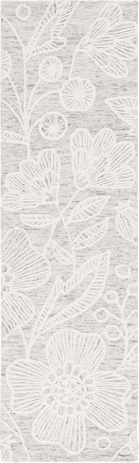 Ivory and Grey Handmade Floral Wool Tufted Rug
