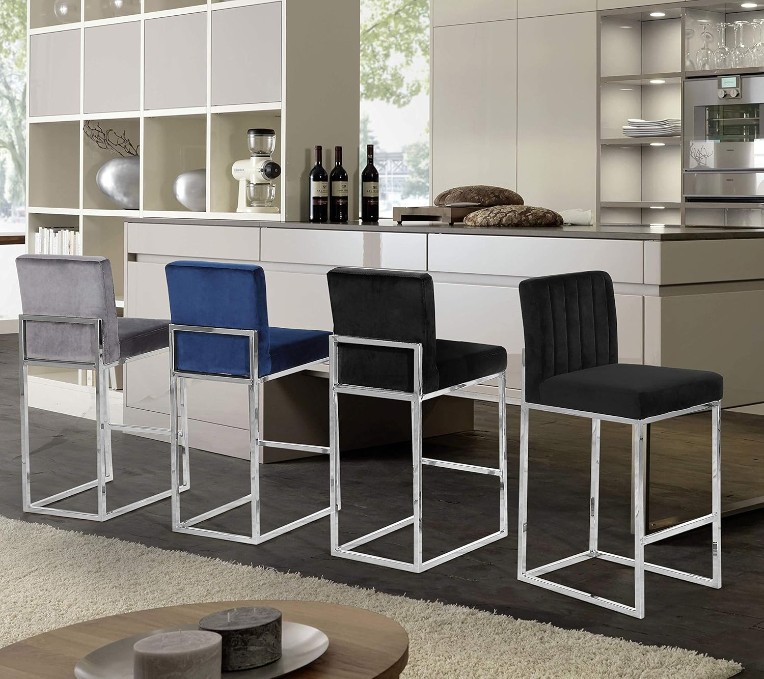 Meridian Furniture Giselle 26"H Velvet Counter Stool in Navy