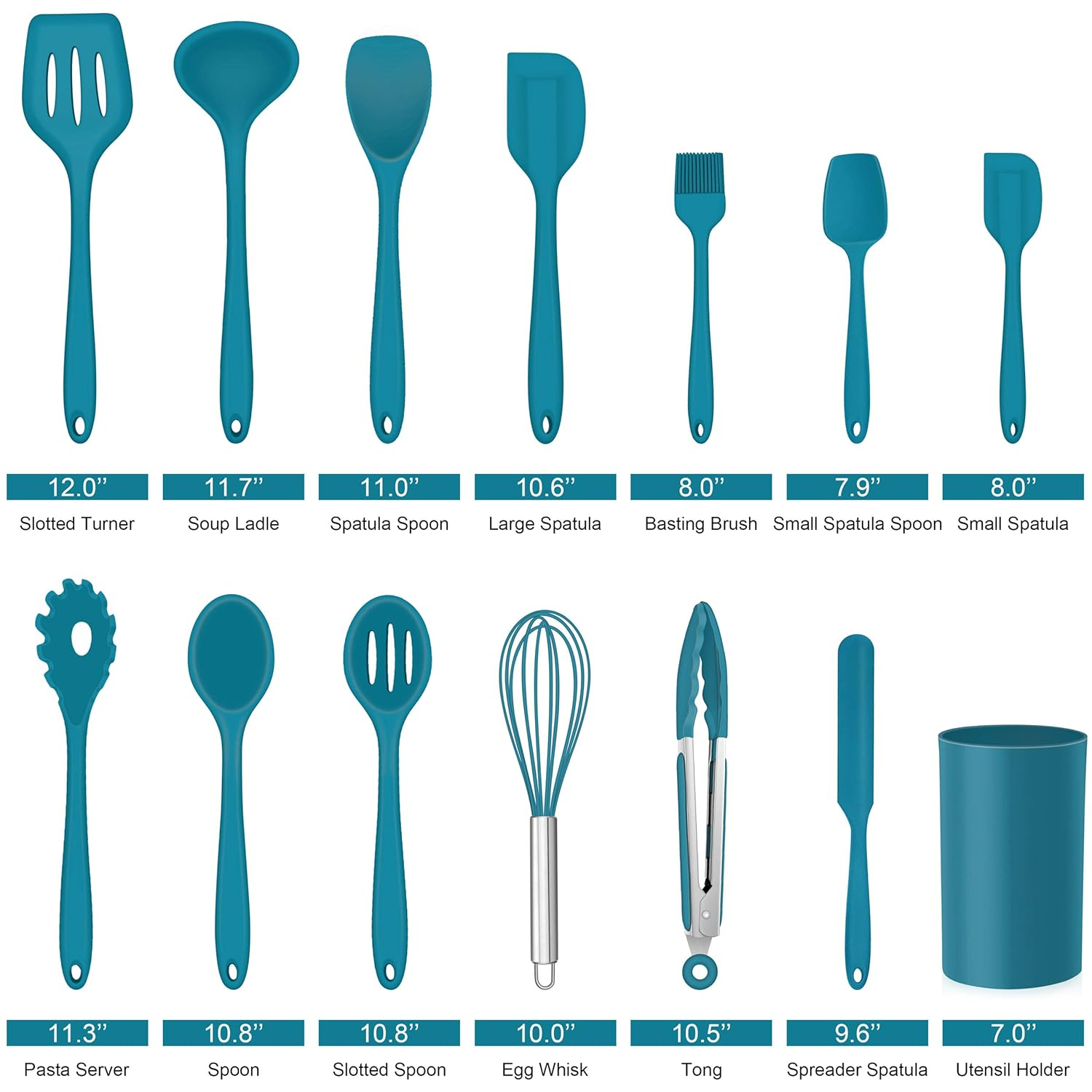 LIANYU 14 Pcs Cooking Utensils Set with Holder, Heat Resistant Silicone Kitchen Cookware Utensils Set, Kitchen Cooking Tools Includes Spatula Spoon Turner Whisk Tong, Dishwasher safe, Dark Blue