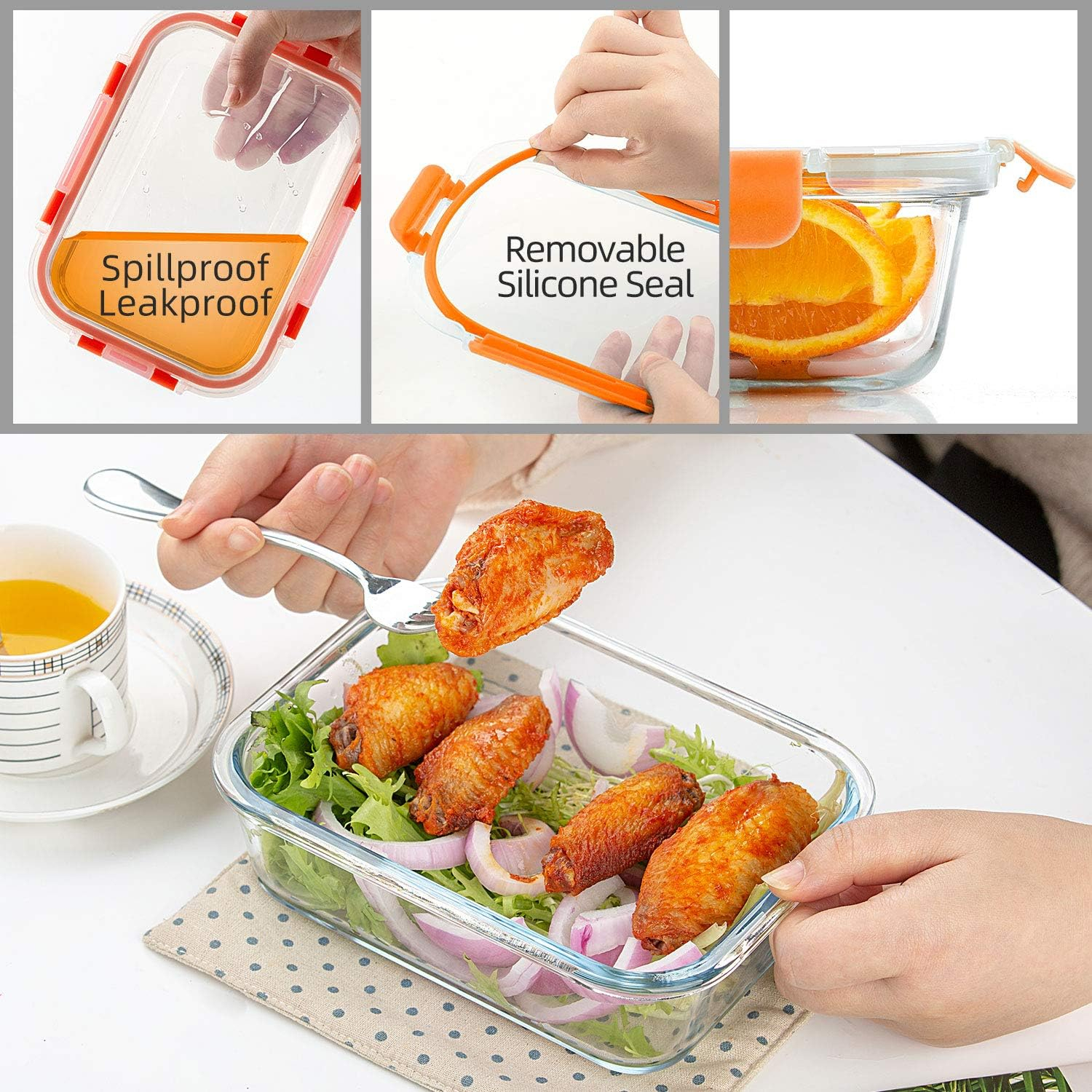 Orange Borosilicate Glass Lunch Box Set with Lids