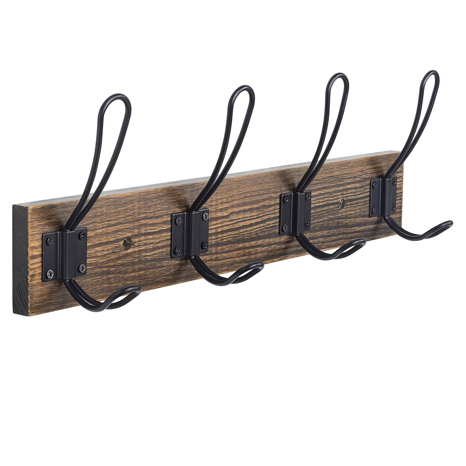 Solid Pine Wood Towel Rack Rustic Coat Rack Wall Mounted Coat Hook with 4 Farmhouse Hooks Rustic Towel Racks for Bathroom Entryway Kitchen Towel Coat Hat Purse Robes (Brown)