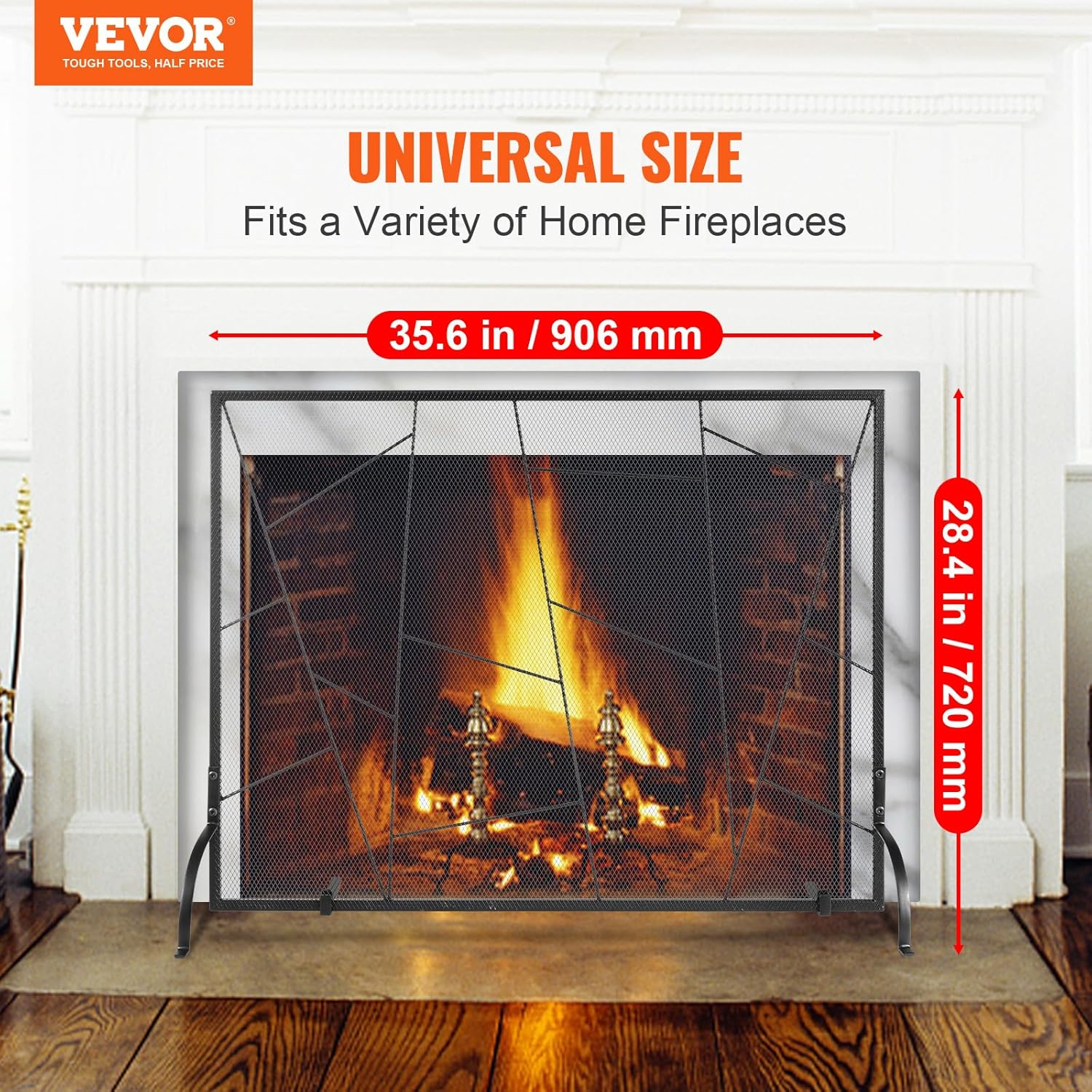 VEVOR Fireplace Screen Single Panel, Sturdy Iron Mesh Fireplace Screen, 35.6"(L) x28.4(H) Spark Guard Cover, Simple Installation, Free Standing Fire Fence Grate for Living Room Home Decor Modern