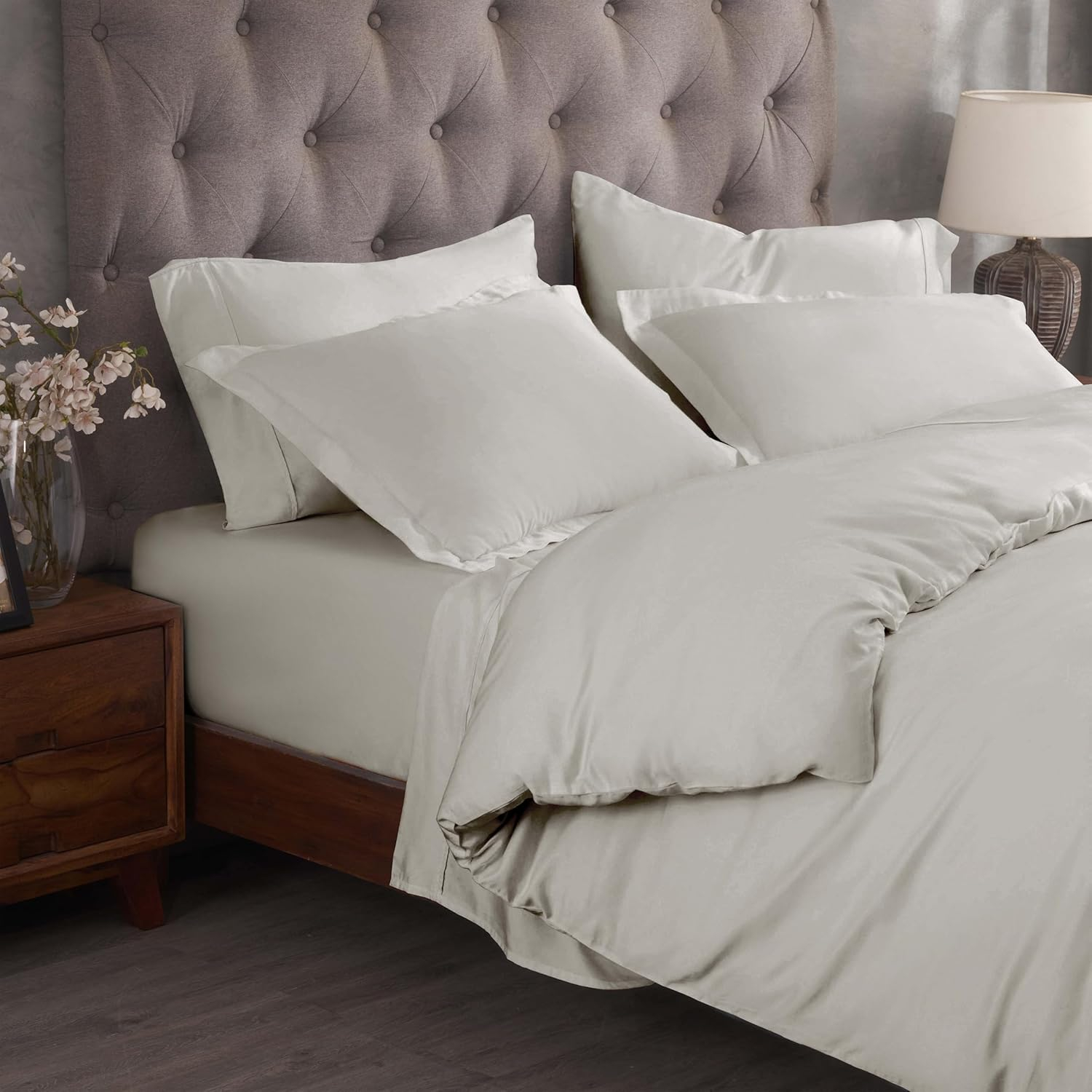 Superior Egyptian Cotton 300 Thread Count Duvet Cover Set, Twin, Light Grey