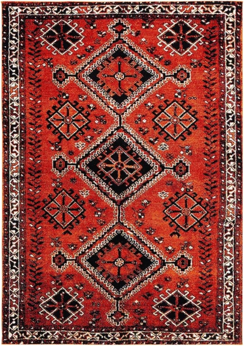 Hamadan Orange and Red 9' x 12' Synthetic Area Rug