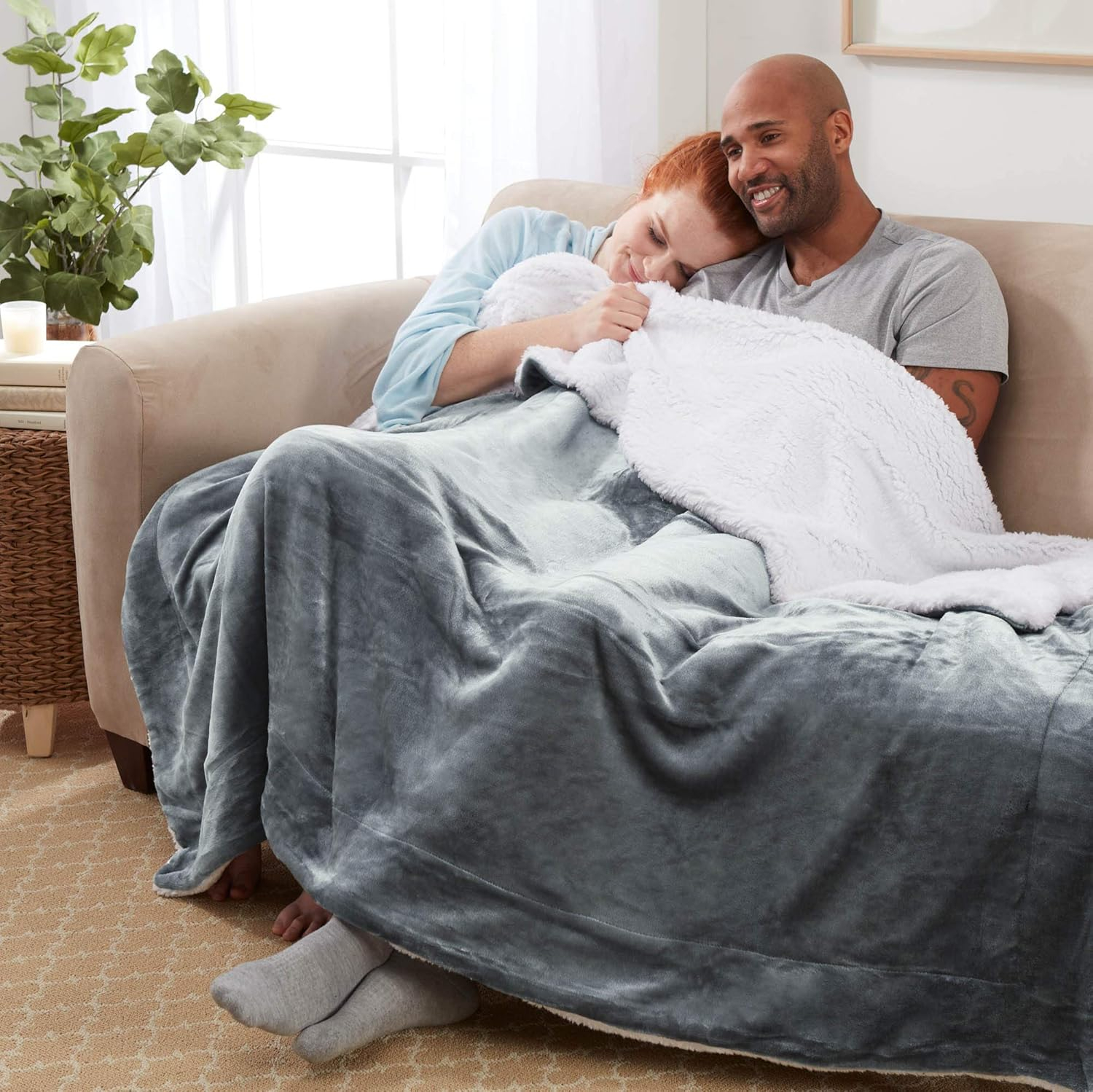 Genteele Sherpa Throw Blanket Super Soft Reversible Ultra Luxurious Plush Blanket, 50 x 60 inches, Gray/White