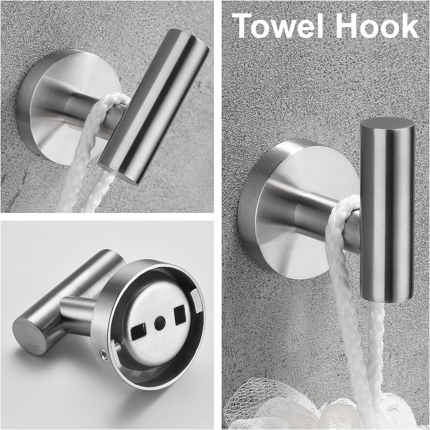 Nolimas 3-Pieces Set Brushed Nickel Bathroom Hardware SUS304 Stainless Steel Round Wall Mounted - Includes 12" Hand Towel Bar, Toilet Paper Holder, Robe Towel Hooks,Bathroom Accessories Kit