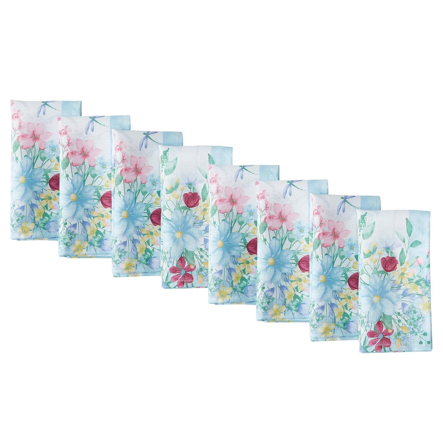 Nottingham Double Border Napkin, Set of 8 - Multicolor - 17x17 - Elrene Home Fashions