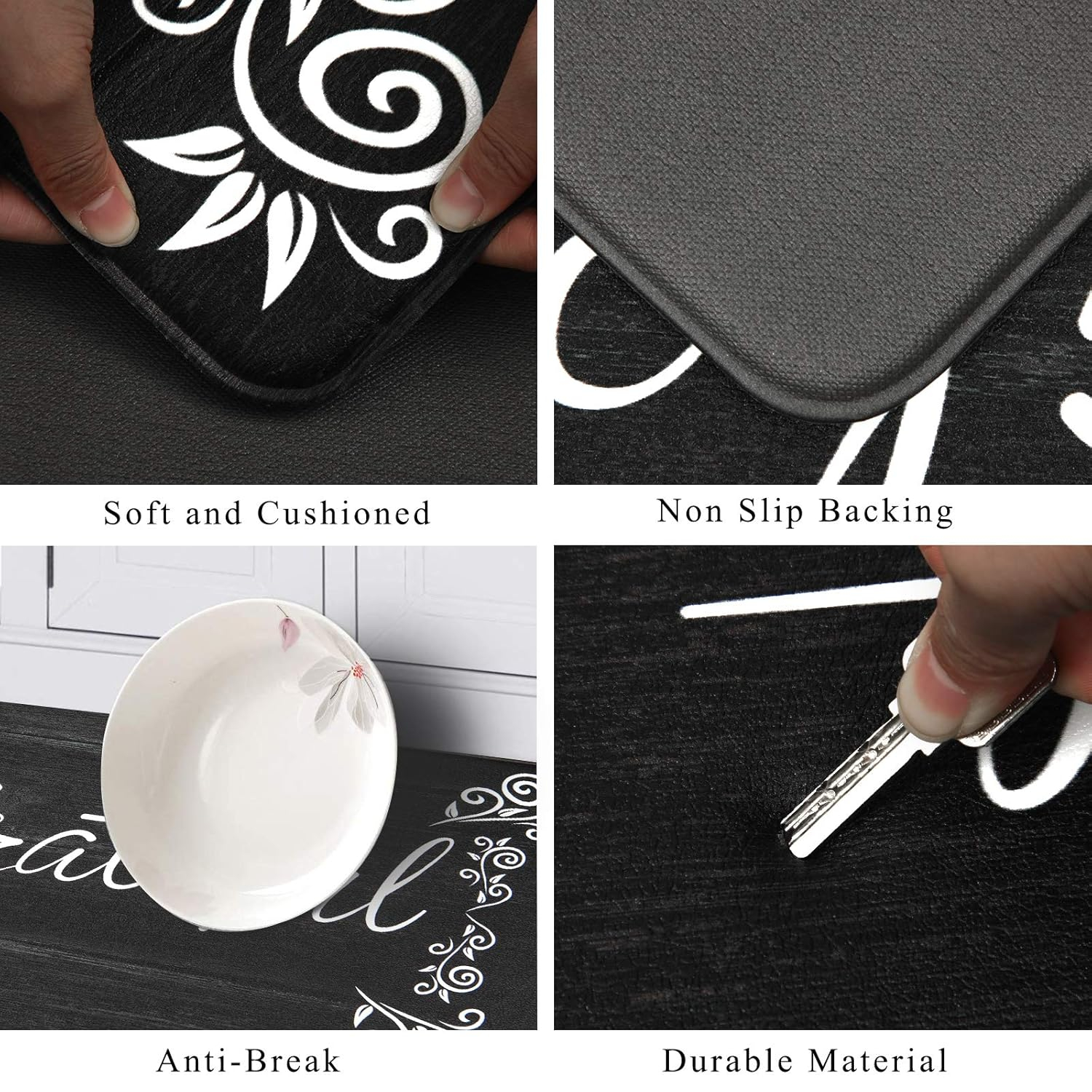 HEBE Anti Fatigue Kitchen Mat Set of 2 Non Slip Cushioned Kitchen Mats for Floor Waterproof Farmhouse Kitchen Rugs and Mats Set Comfort Standing Desk Mat Carpet for Sink,Office,Laundry