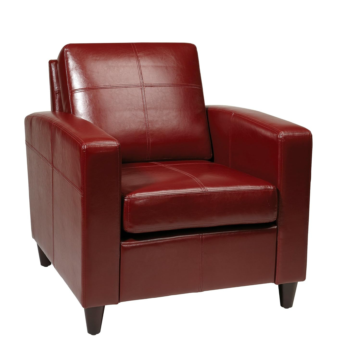 OSP Home Furnishings Venus Club Chair in Crimson Red Bonded Leather and Solid Wood Legs