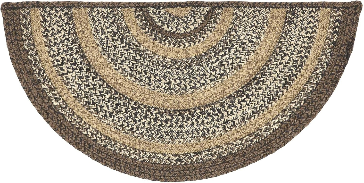VHC Brands Espresso Rug with PVC Pad, Jute Blend, Half Circle, Brown Black Tan White, 16.5x33 inches