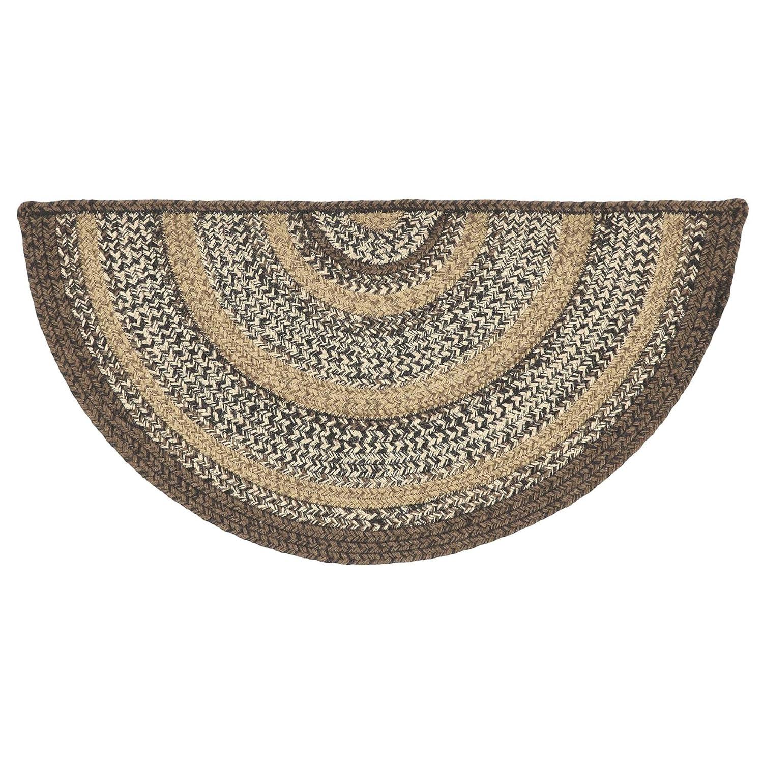 VHC Brands Espresso Rug with PVC Pad, Jute Blend, Half Circle, Brown Black Tan White, 16.5x33 inches