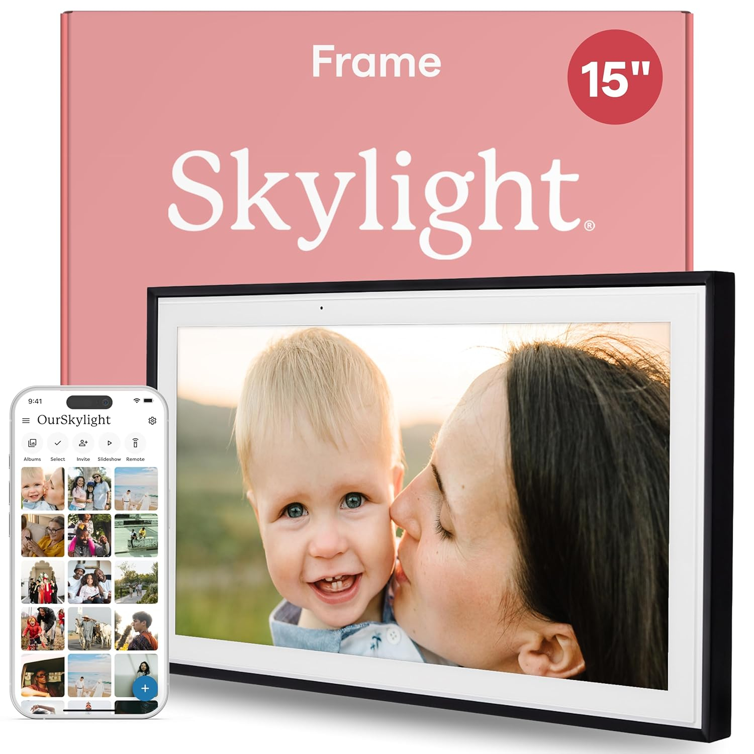Skylight Digital Picture Frame: 15 Inch WiFi Enabled with Load from Phone Capability, Touch Screen Digital Photo Frame Display - Customizable Gift for Friends and Family - Black