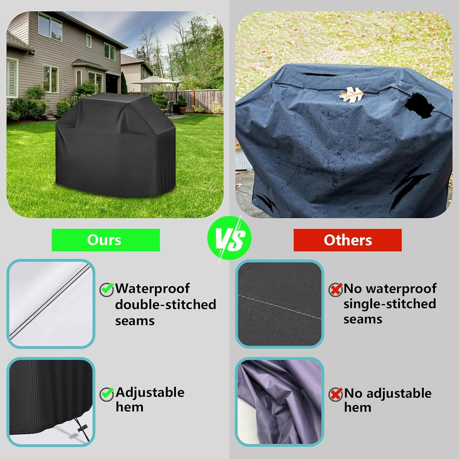 Outdoor Waterproof Grill Cover with Adjustable Hem Drawstring, 58 Inches Heavy Duty Barbecue Gas Grill Cover, Uv & Fade Resistant BBQ Cover for Char-Broil Nexgrill and More (58inch S Black)
