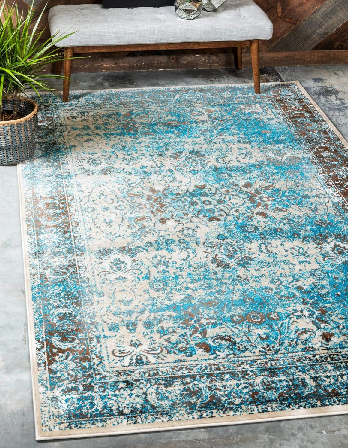 Unique Loom Imperial Collection Area Rug - Bosphorus (2' x 3' 1" Rectangle Ivory and Blue/Brown)