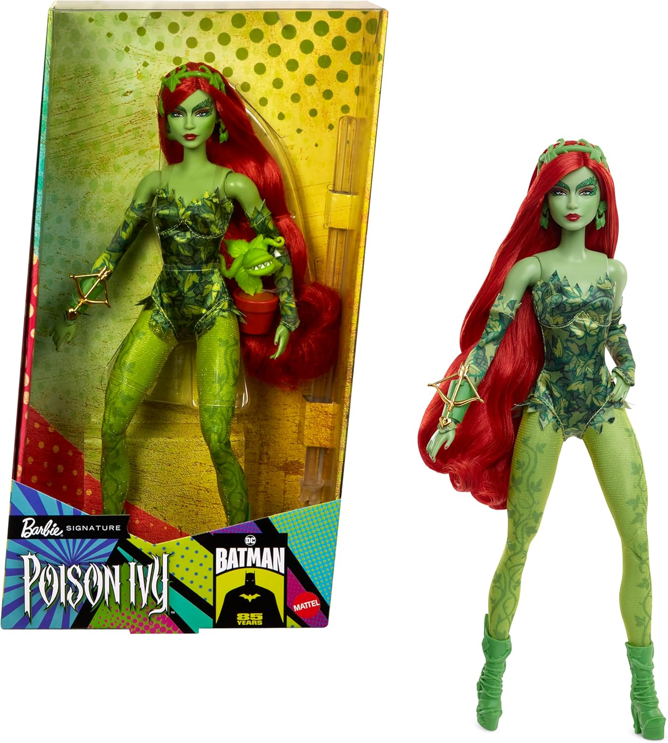 Barbie Signature Poison Ivy Collector Doll with Posable Body, Iconic Outfit, & Accessories, DC Batman 85th Anniversary Collectible