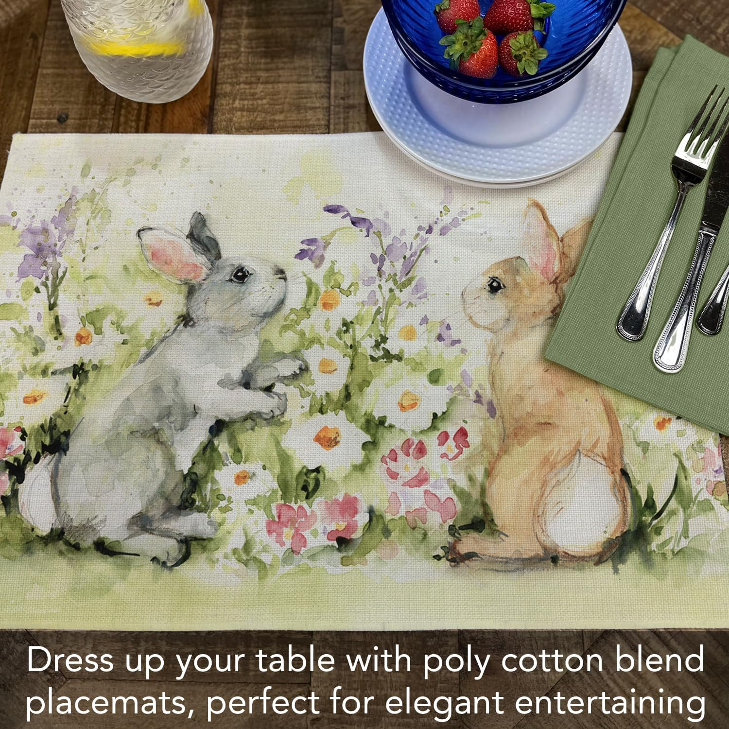 Highland Home "Bunny Garden" 4-Pack Cotton Blend Washable Placemats