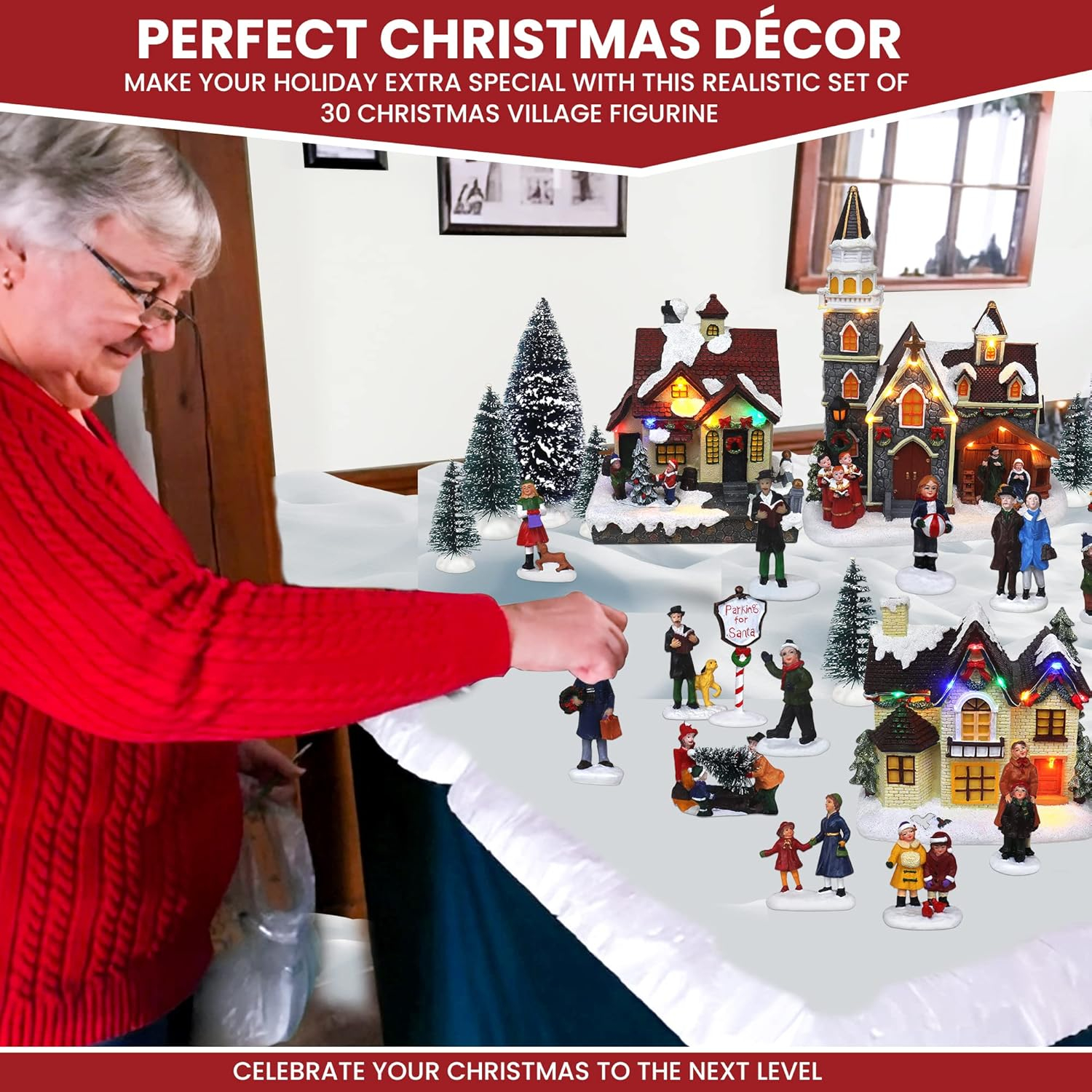TOP TREASURES Christmas Village Set 6" Christmas Occasion Resin Figurines, Set of 30