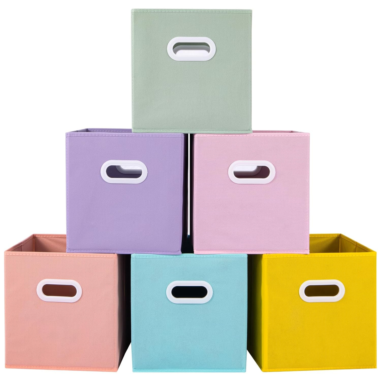 Stero Fabric Storage Cubes Bins, 11 inch Fun Colored Foldable Storage Baskets with Dual Plastic Handle for Home, Kids Room, Closet and Toys Organization, Multi Colored, Set of 6